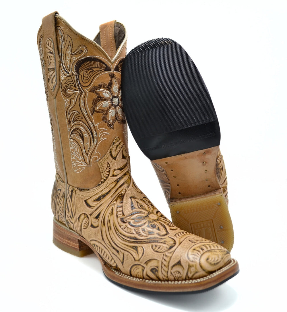 JOE BOOTS 569 Hand Tooled Natural Men display picture 1