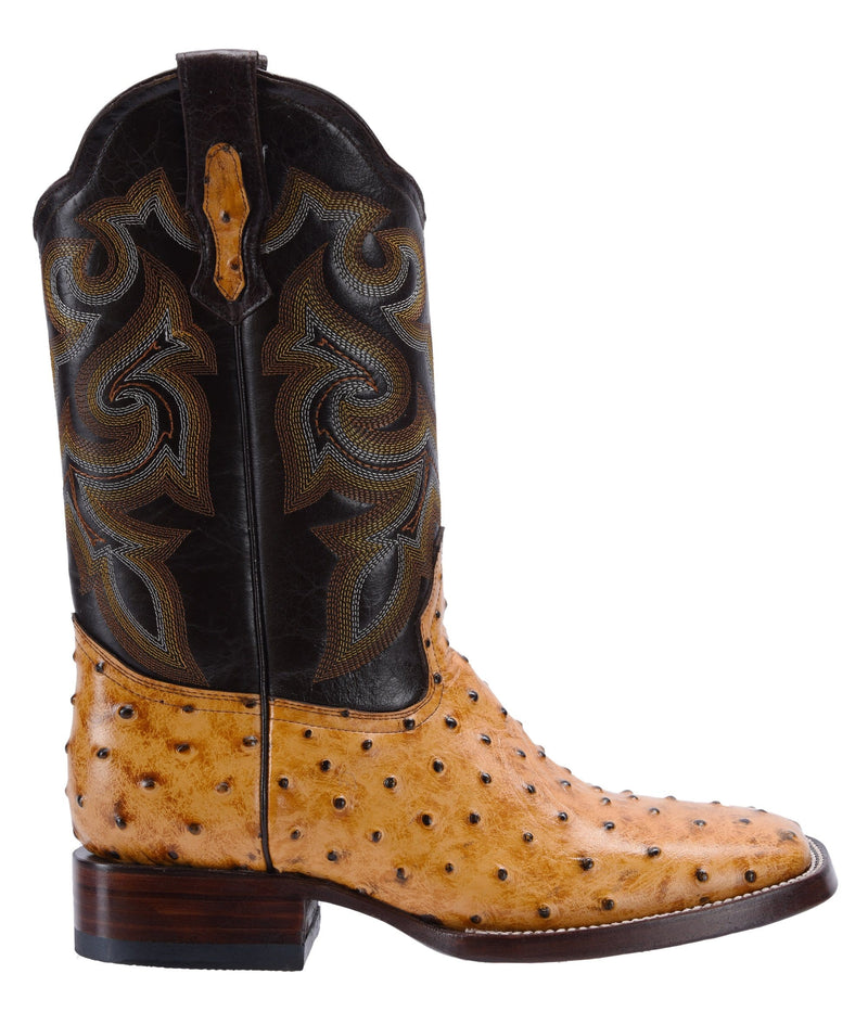 BD701 BUTTERCUP Combo Men's Western Boots: Square Toe Cowboy & Rodeo Boots Ostrich Print Genuine Leather with Belt BD01