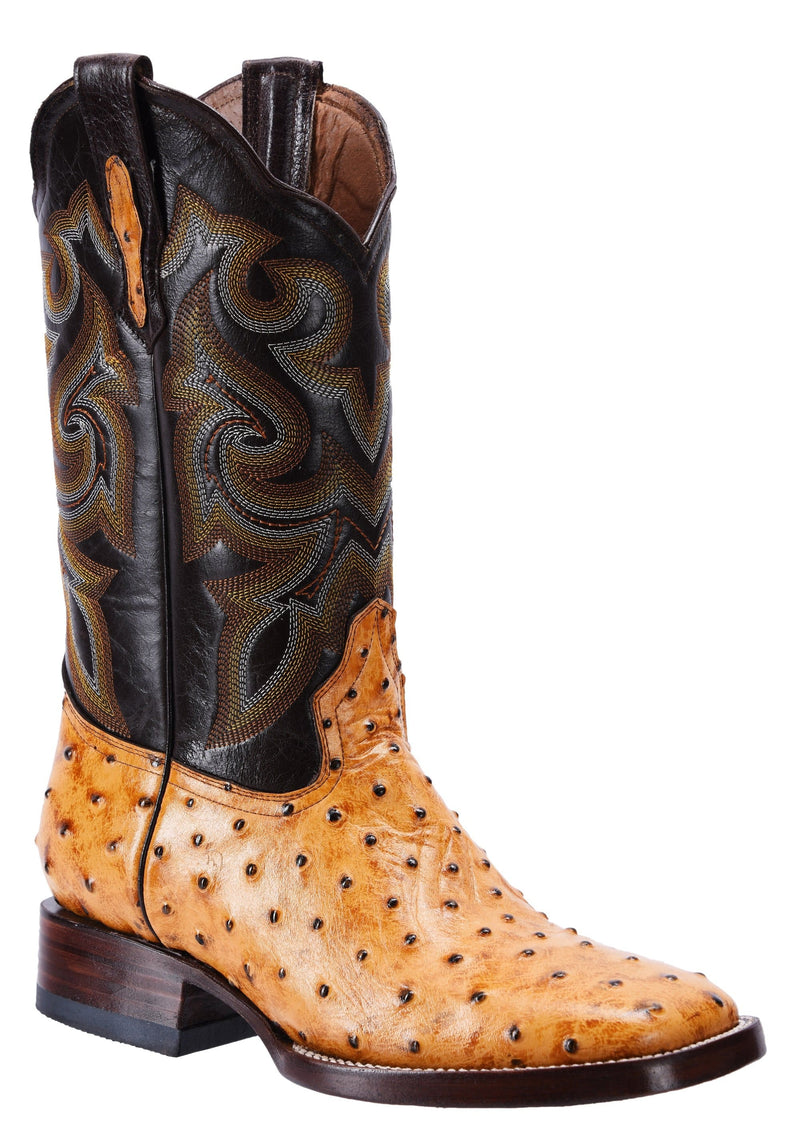 BD701 BUTTERCUP Combo Men's Western Boots: Square Toe Cowboy & Rodeo Boots Ostrich Print Genuine Leather with Belt BD01