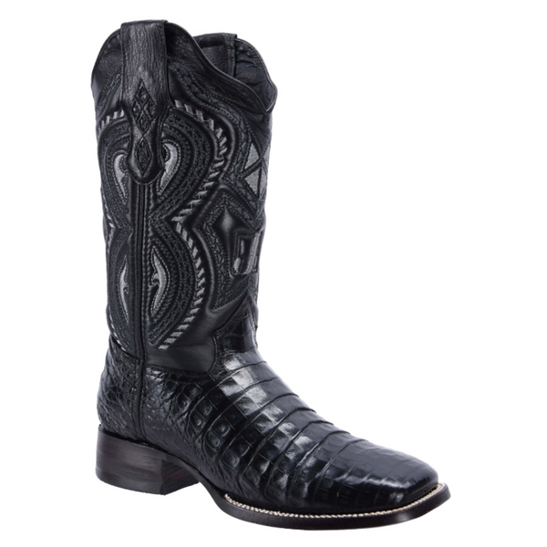 RC 706 Original Men's Caiman BLACK Western Boots, Square Toe Cowboy boots, Authentic Caiman Leather