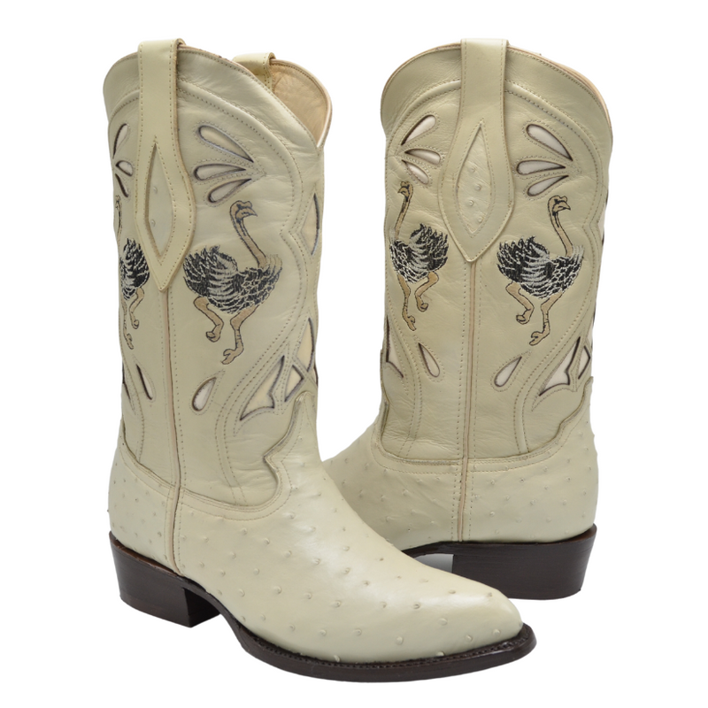 JOE BOOTS 903   BONE  J Toe Boots,  Original  Men's Cowboy Boots Ostrich Genuine Leather,  Western Boots.