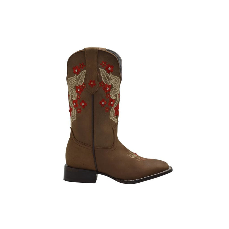 JOE BOOTS JB16-06  Premium Women's Western Boots,  Embroidered Boots: Square Toe, Red Flowers SET with Belt.