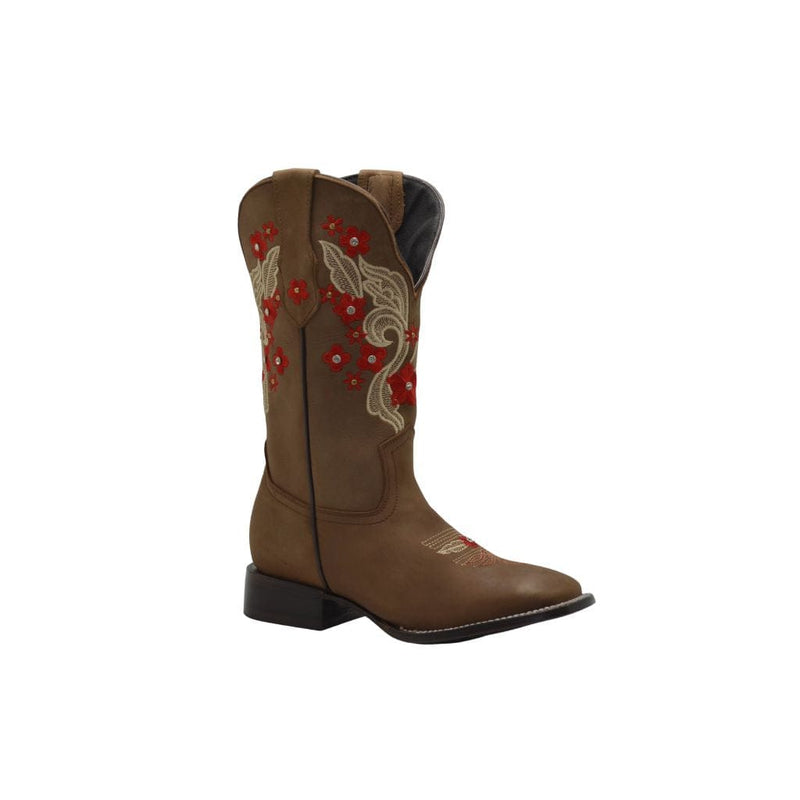 JOE BOOTS JB16-06  Premium Women's Western Boots,  Embroidered Boots: Square Toe, Red Flowers SET with Belt.