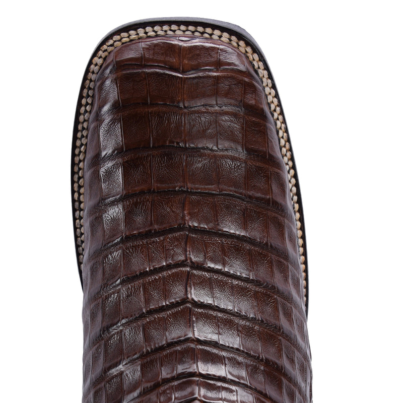 RODEO CARTIE 706 Original Men's Caiman BROWN Western Boots, Square Toe Cowboy boots, Authentic Caiman Leather