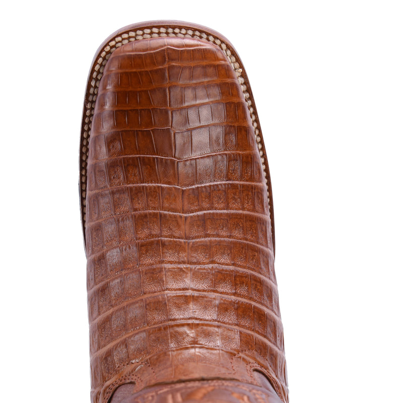 RODEO CARTIE 706 Original Men's Caiman COGNAC Western Boots, Square Toe Cowboy boots, Authentic Caiman Leather