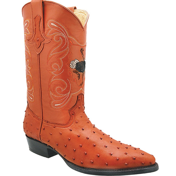 JOE BOOTS 901  COGNAC J Toe Boots,  Men's Cowboy Boots Ostrich Print Genuine Leather,  Western Boots.