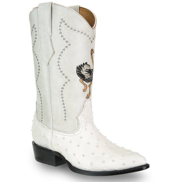 JB901 J Toe Boot Ostrich Print Leather Bone