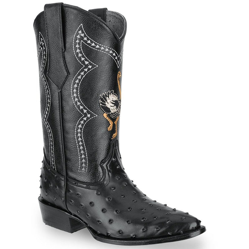 JOE BOOTS 901 BLACK  J Toe Boots,  Men's Cowboy Boots Ostrich Print Genuine Leather,  Western Boots.