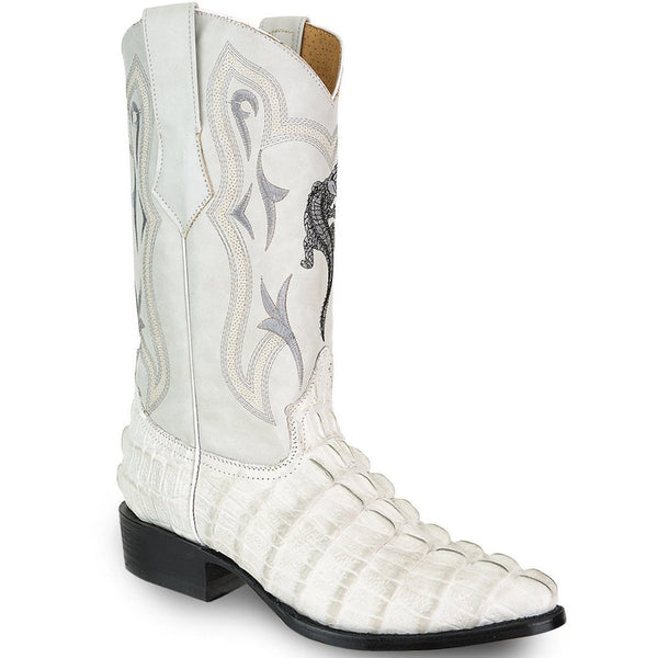 JB904 J Toe Cocodrile Print Leather  Boot Bone