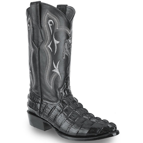 JB904 J Toe Cocodrile Print Leather Boot Black