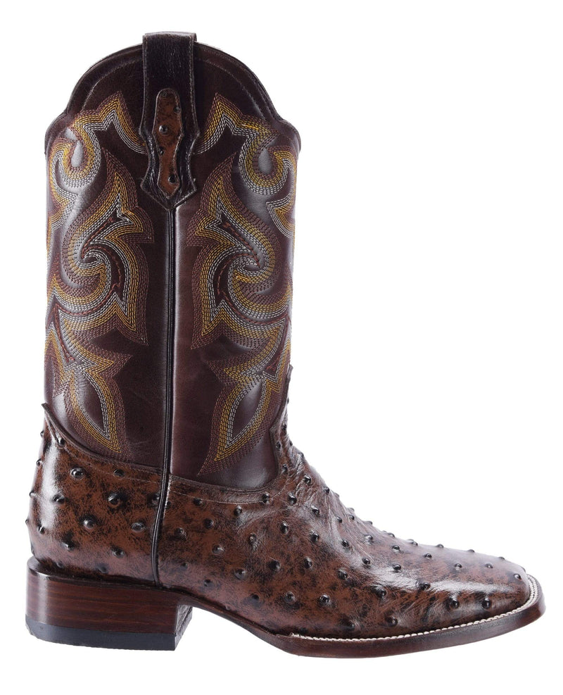 BD701 BROWN, Men's  Western Boots: Square Toe Cowboy & Rodeo Boots Ostrich Print Genuine Leather