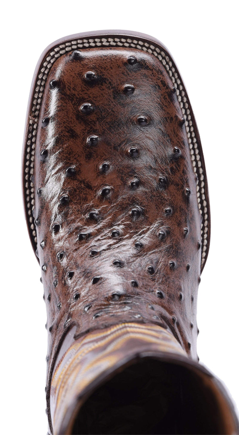 BD701 BROWN, Men's  Western Boots: Square Toe Cowboy & Rodeo Boots Ostrich Print Genuine Leather