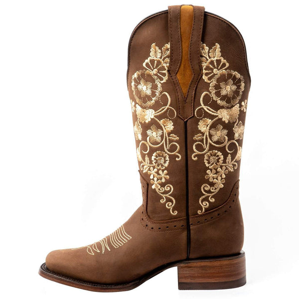 JB15-01 Brown Boots Flowers