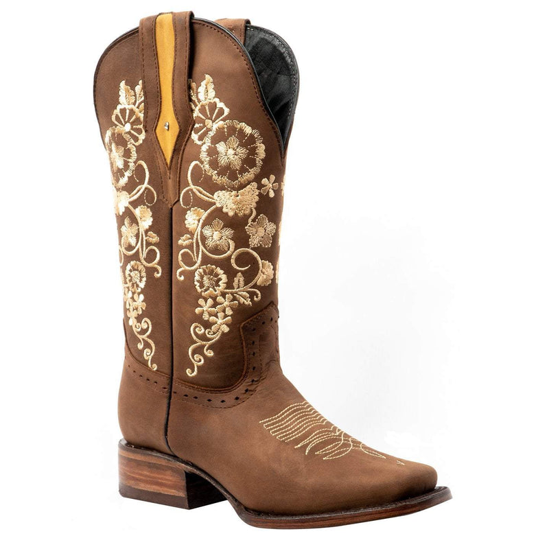 JOE BOOTS 15-01 SAND Premium Women's Cowboy Embroidered Boots: Square Toe Western Boot