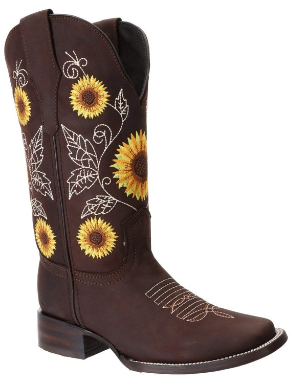 JOE BOOTS 15-05 CHOCOLATE Premium Women's Cowboy Embroidered Boots: Square Toe Western Boot