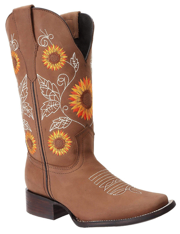 JOE BOOTS 15-05 SAND Premium Women's Cowboy Embroidered Boots: Square Toe Western Boot