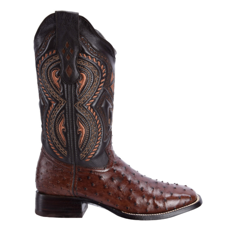 RC 703 Original Men's Ostrich BROWN Western Boots, Square Toe Cowboy boots, Authentic Ostrich Leather