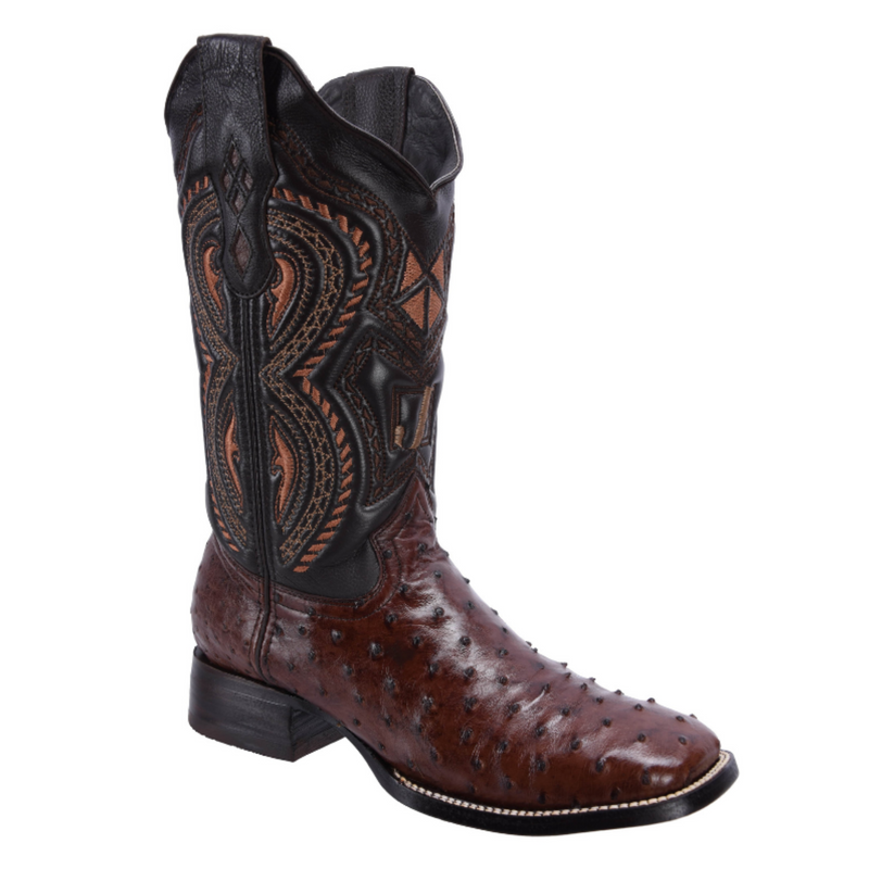 RC 703 Original Men's Ostrich BROWN Western Boots, Square Toe Cowboy boots, Authentic Ostrich Leather