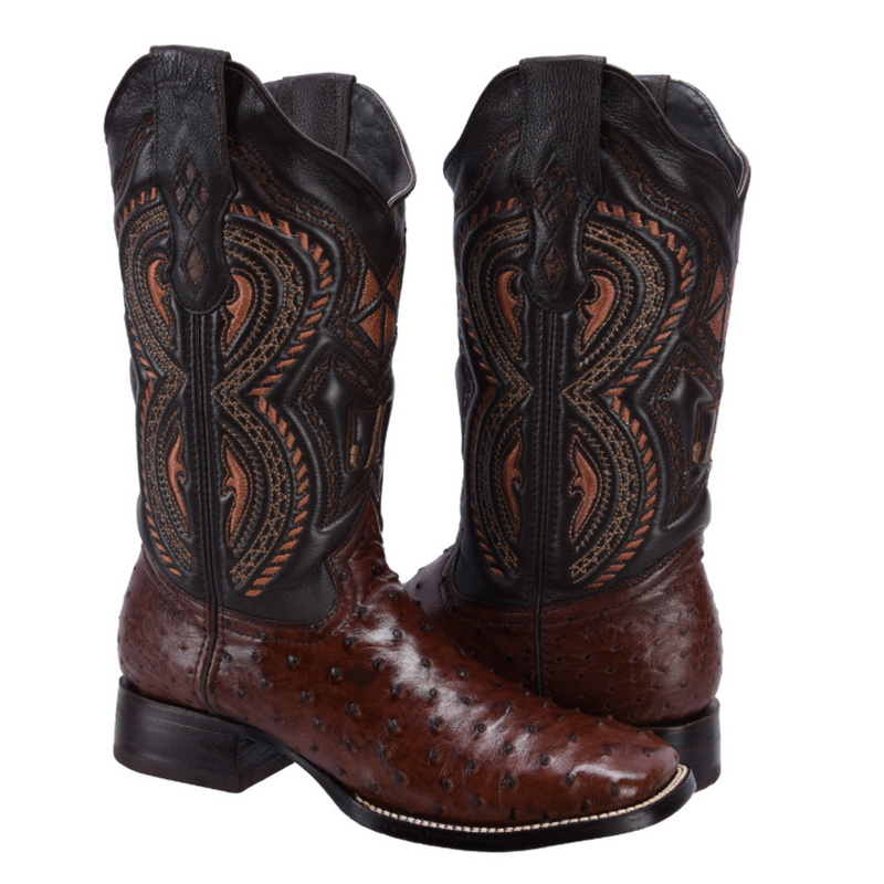 RC 703 Original Men's Ostrich BROWN Western Boots, Square Toe Cowboy boots, Authentic Ostrich Leather