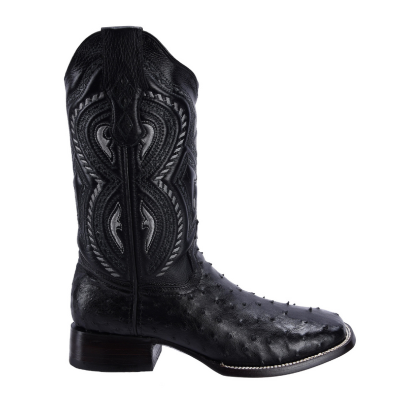 RC 703 Original Men's Ostrich BLACK  Western Boots, Square Toe Cowboy boots, Authentic Ostrich Leather