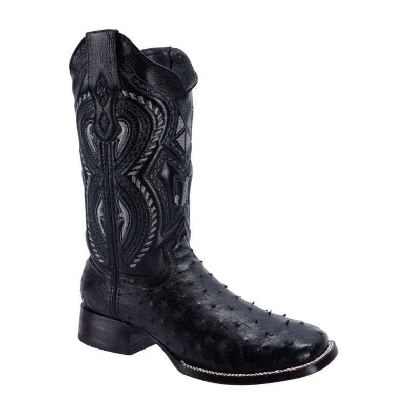 RC 703 Original Men's Ostrich BLACK  Western Boots, Square Toe Cowboy boots, Authentic Ostrich Leather