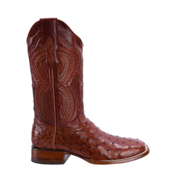 RC 703 Original Men's Ostrich COGNAC Western Boots, Square Toe Cowboy boots, Authentic Ostrich Leather