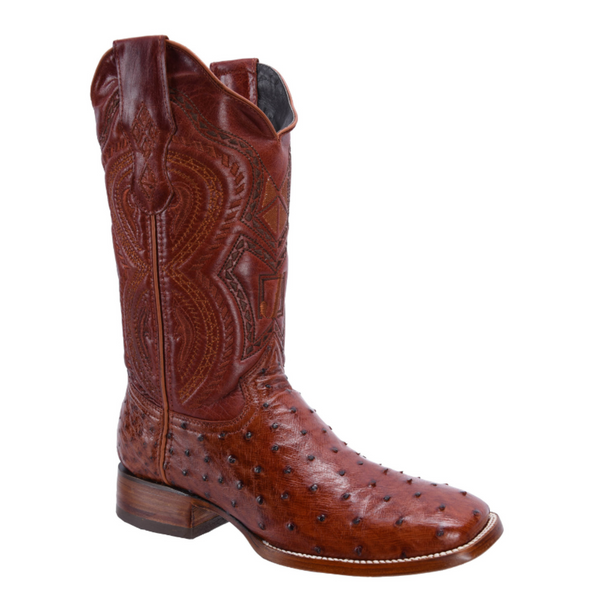 RC 703 Original Men's Ostrich COGNAC Western Boots, Square Toe Cowboy boots, Authentic Ostrich Leather