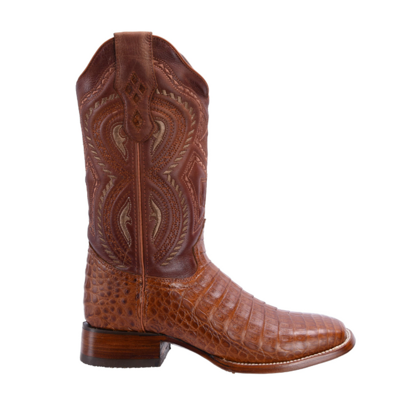 RODEO CARTIE 706 Original Men's Caiman COGNAC Western Boots, Square Toe Cowboy boots, Authentic Caiman Leather