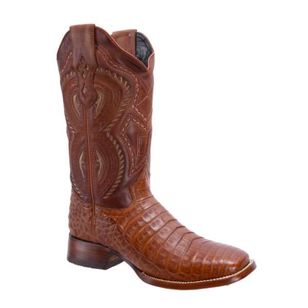 RODEO CARTIE 706 Original Men's Caiman COGNAC Western Boots, Square Toe Cowboy boots, Authentic Caiman Leather