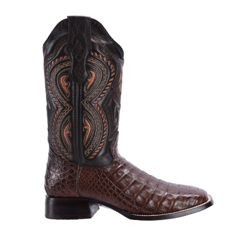 RODEO CARTIE 706 Original Men's Caiman BROWN Western Boots, Square Toe Cowboy boots, Authentic Caiman Leather