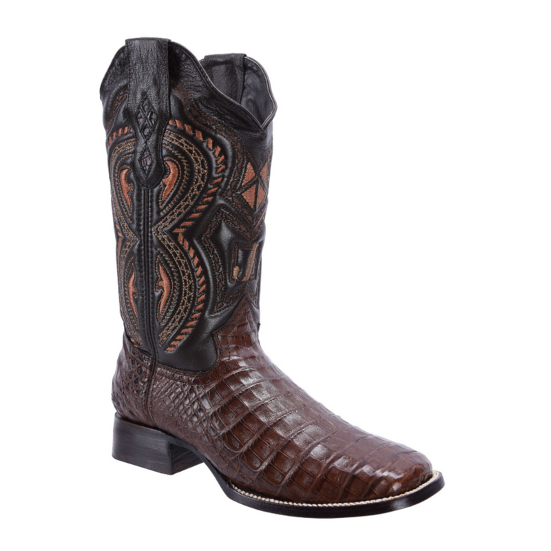 RODEO CARTIE 706 Original Men's Caiman BROWN Western Boots, Square Toe Cowboy boots, Authentic Caiman Leather