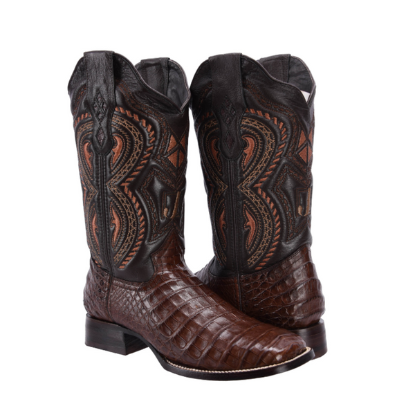 RODEO CARTIE 706 Original Men's Caiman BROWN Western Boots, Square Toe Cowboy boots, Authentic Caiman Leather