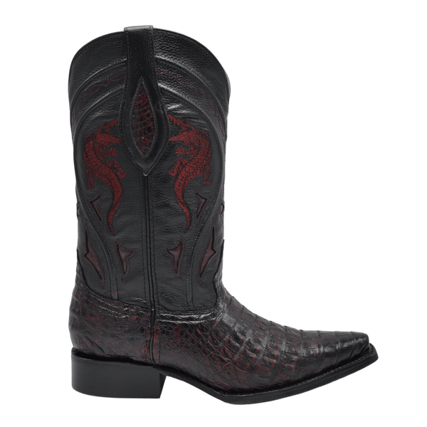 JB608 Authentic Caiman Cowboot Boot Snip Toe Black Cherry