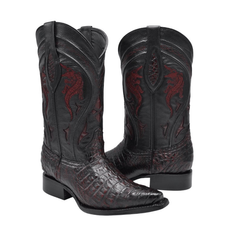 RC 608 BLACK CHERRY,  Men's Western Boots, Snip Toe,  Cowboy Boots in Genuine Caiman skin