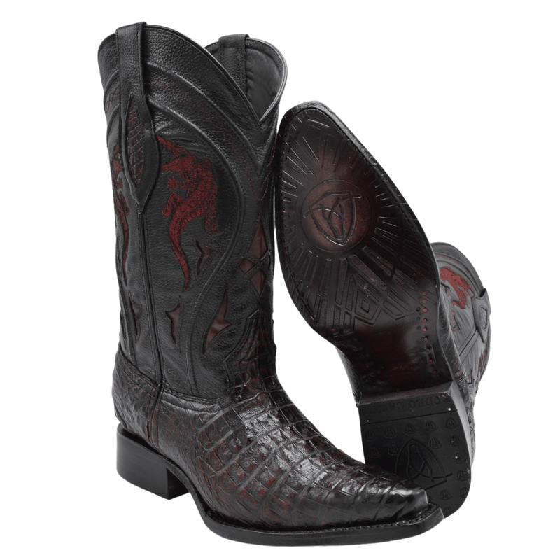 RC 608 BLACK CHERRY,  Men's Western Boots, Snip Toe,  Cowboy Boots in Genuine Caiman skin