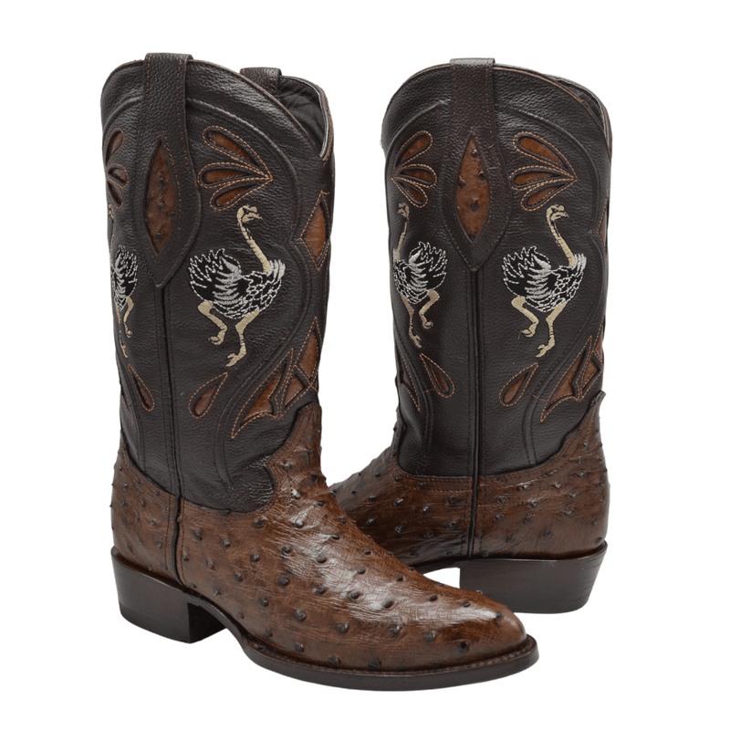 JOE BOOTS 903 BROWN J Toe Boots,  Original  Men's Cowboy Boots Ostrich Genuine Leather,  Western Boots.