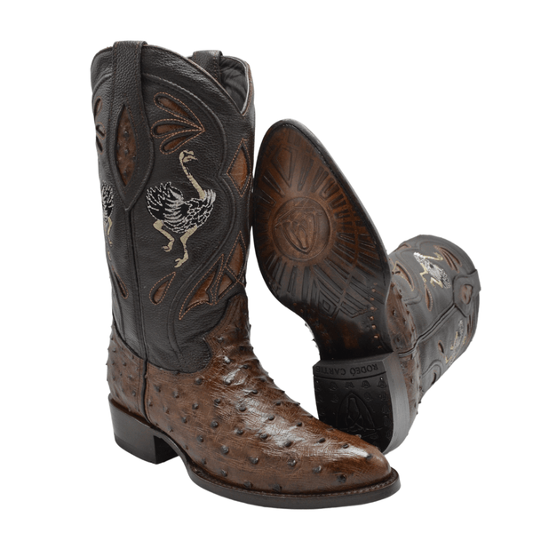 JB903 J Toe Original Ostrich Cowboy Boots Brown