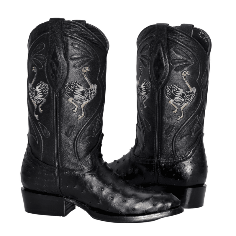 JOE BOOTS 903 BLACK J Toe Boots,  Original  Men's Cowboy Boots Ostrich Genuine Leather,  Western Boots.