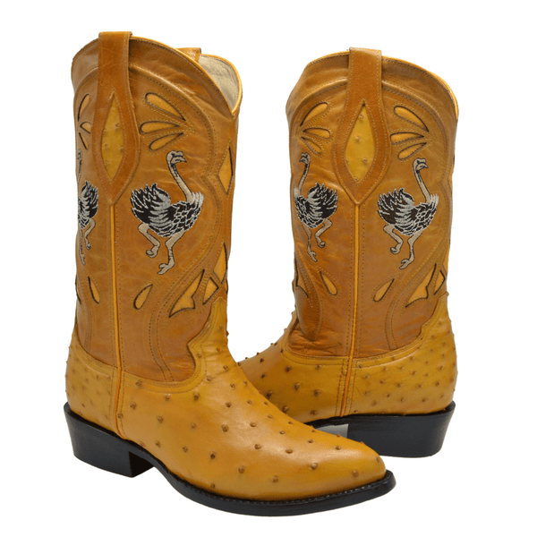 JB903 J Toe Original Ostrich Cowboy Boots Mantequilla