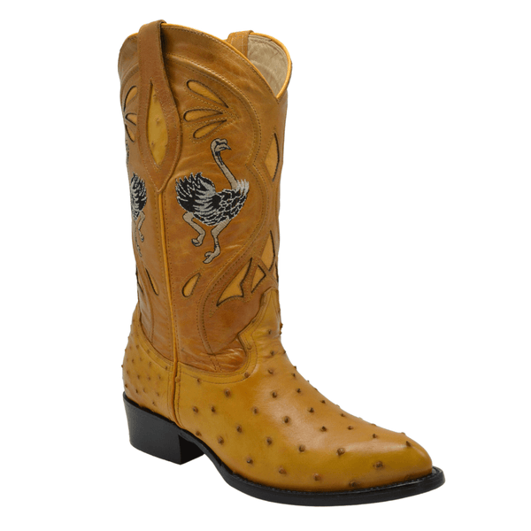 JB903 J Toe Original Ostrich Cowboy Boots Mantequilla