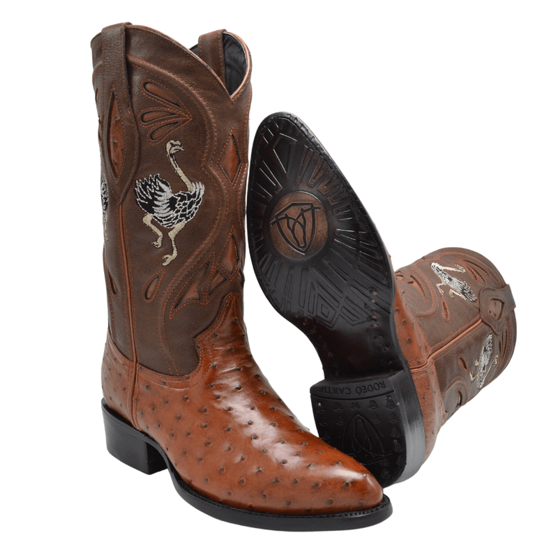 JOE BOOTS 903 COGNAC J Toe Boots,  Original  Men's Cowboy Boots Ostrich Genuine Leather,  Western Boots.