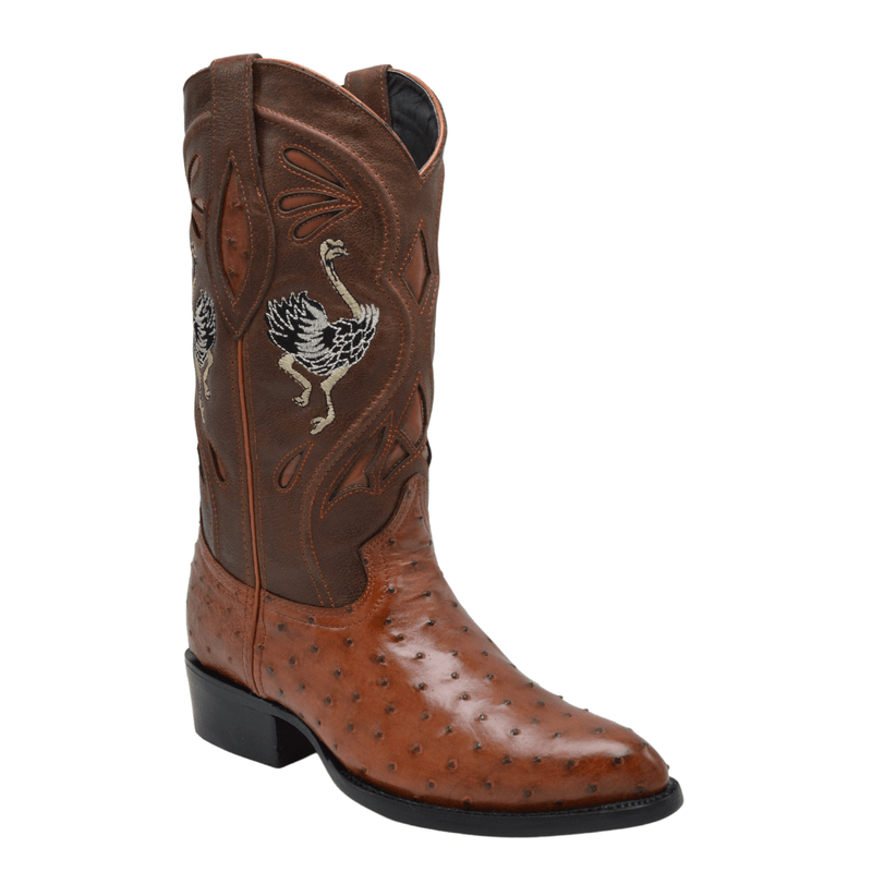 JOE BOOTS 903 COGNAC J Toe Boots,  Original  Men's Cowboy Boots Ostrich Genuine Leather,  Western Boots.