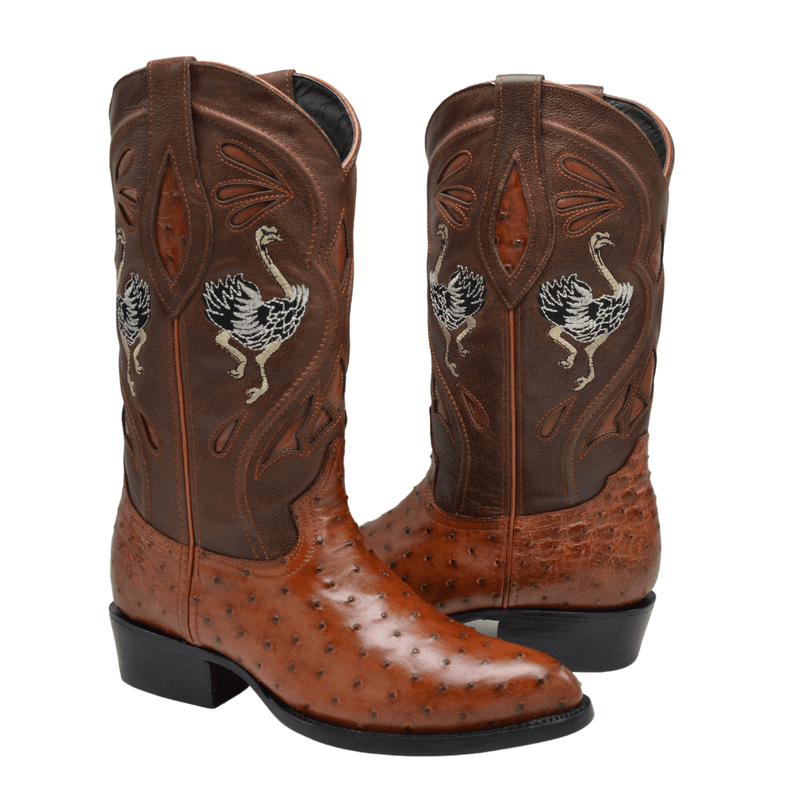 JOE BOOTS 903 COGNAC J Toe Boots,  Original  Men's Cowboy Boots Ostrich Genuine Leather,  Western Boots.