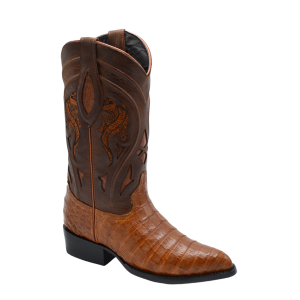 JOE BOOTS 906 COGNAC  J Toe Boots,  Original  Men's Cowboy Boots Caiman Genuine Leather,  Western Boots.