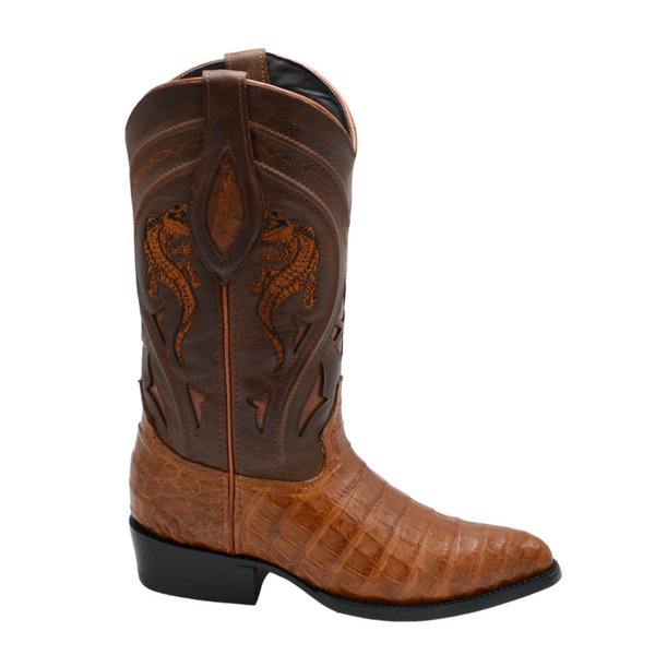 JOE BOOTS 906 COGNAC  J Toe Boots,  Original  Men's Cowboy Boots Caiman Genuine Leather,  Western Boots.