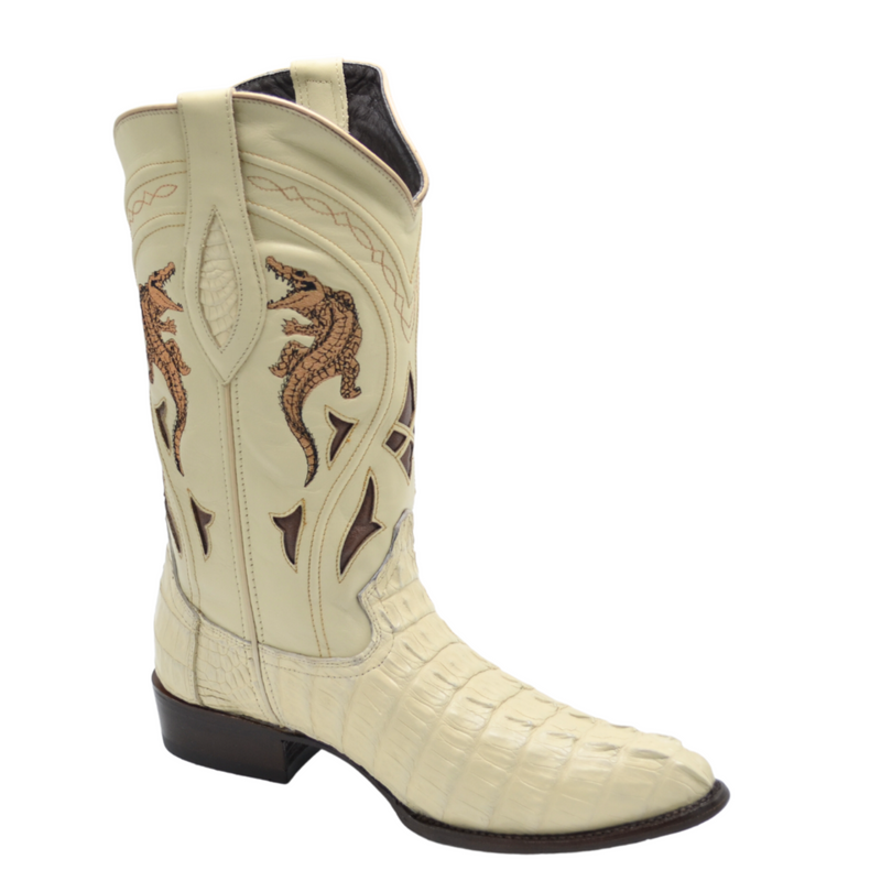 JOE BOOTS 906 BONE  J Toe Boots,  Original  Men's Cowboy Boots Caiman Genuine Leather,  Western Boots.