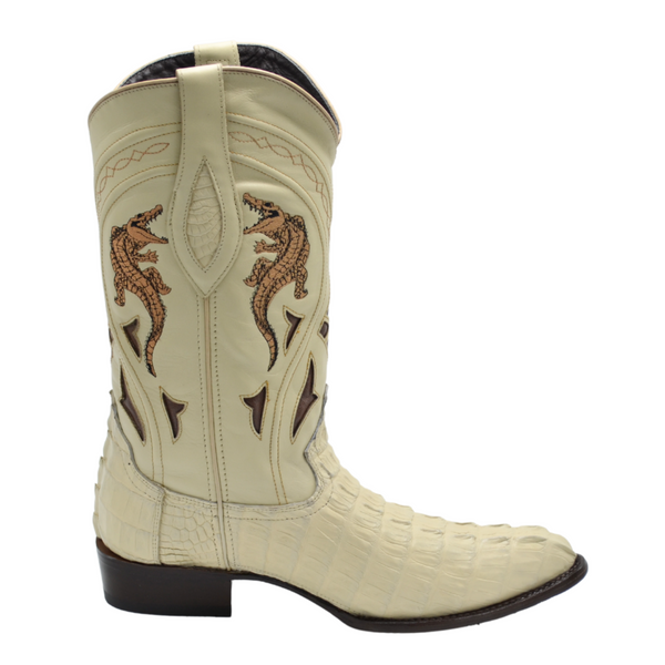 JOE BOOTS 906 BONE  J Toe Boots,  Original  Men's Cowboy Boots Caiman Genuine Leather,  Western Boots.