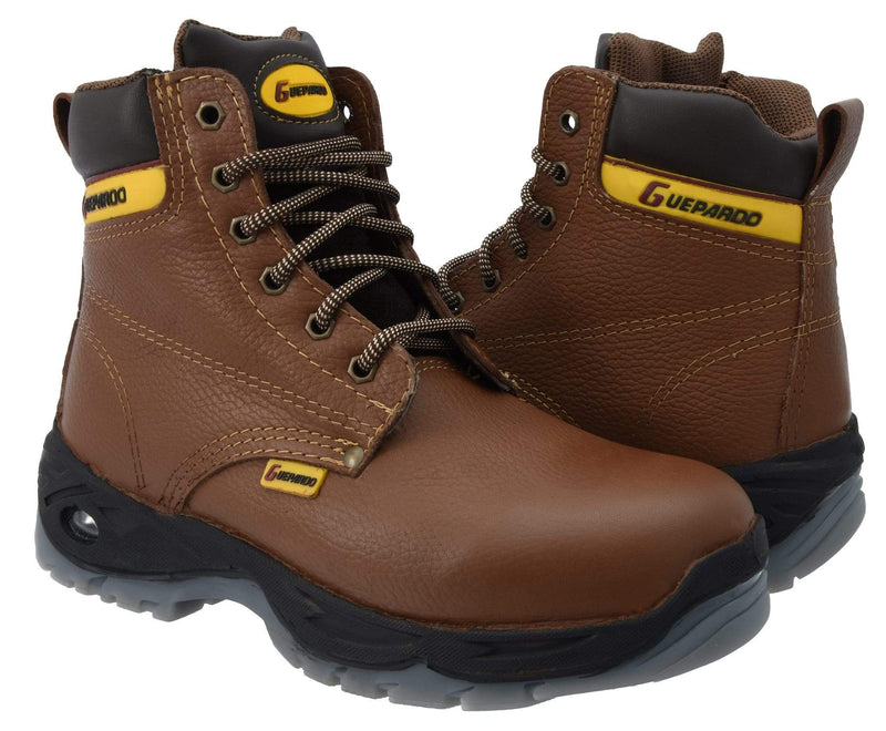 GUEPARDO NDP-0503 Work Boots for Men 6" BROWN, Steel toe. Heavy Duty Steel/Composite/Soft Toe Work Boots for Men, Goodyear Welt, Extremely Comfortable Durable Proved, Superior Oil/Slip Resistant, Thicker Leather