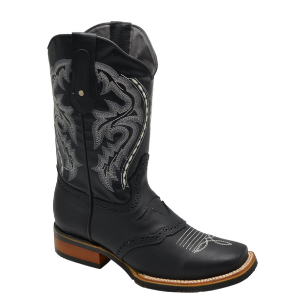 Black Suede Square Toe Western Boots