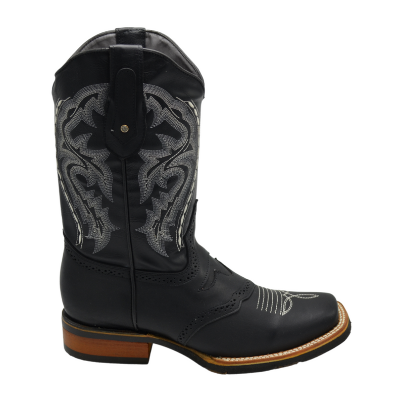 VE-030 TORITO/BLACK  Men's Western Boots: Square Toe, Sole Rubber Cowboy & Rodeo Boots in Genuine Leather